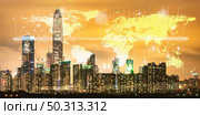 Shenzhen, China sunset scenery, skyline building city, concept of digital online worldwide business and urban city international connection market term, Elements of this image furnished by NASA. Стоковое фото, агентство Ingram Publishing / Фотобанк Лори