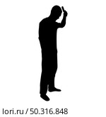 Silhouette man is combing hair use hairbrush side view black color vector illustration flat style simple image. Silhouette man is combing hair use hairbrush side view black color vector illustration flat style image. Стоковая иллюстрация, агентство Ingram Publishing / Фотобанк Лори
