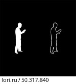 Man using water sprayed in up Male watering garden using hand sprinkler Holding arm special comb silhouette white color vector illustration solid outline style simple image. Man using water sprayed in up Male watering garden using hand sprinkler Holding arm special comb silhouette white color vector illustration solid outline style image. Стоковая иллюстрация, агентство Ingram Publishing / Фотобанк Лори