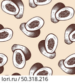 Seamles Pattern Of Papaya. Hand Drawn Sketch. Retro Vintage Design. Vector Illustration. Стоковая иллюстрация, агентство Ingram Publishing / Фотобанк Лори