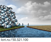 Vaccine inequality and unfair global vaccination rollout as rich privileged versus poor underprivileged countries health inequity and unequal distribution of vaccines in a pandemic or world virus outbreak with 3D illustration elements. Стоковое фото, агентство Ingram Publishing / Фотобанк Лори
