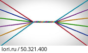 Connecting together and unity teamwork concept as a business metaphor for joining a partnership of diversity as diverse ropes connected together for a corporate symbol for cooperation and working collaboration. Стоковое фото, агентство Ingram Publishing / Фотобанк Лори