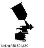 Spray gun holding in hand Sprayer using Arm use tool atomizer pulverizer icon black color vector illustration flat style simple image. Spray gun holding in hand Sprayer using Arm use tool atomizer pulverizer icon black color vector illustration flat style image. Стоковая иллюстрация, агентство Ingram Publishing / Фотобанк Лори