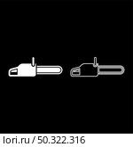 Chainsaw Petrol chain saw Lumberjack tool icon white color vector illustration flat style simple image set. Chainsaw Petrol chain saw Lumberjack tool icon white color vector illustration flat style image set. Стоковая иллюстрация, агентство Ingram Publishing / Фотобанк Лори