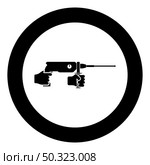 Electric rotary hammer drill in hand holding tool use Arm using Power tool icon in circle round black color vector illustration solid outline style simple image. Electric rotary hammer drill in hand holding tool use Arm using Power tool icon in circle round black color vector illustration solid outline style image. Стоковая иллюстрация, агентство Ingram Publishing / Фотобанк Лори