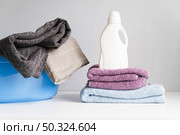 front view pile towels with laundry softener. Стоковое фото, агентство Ingram Publishing / Фотобанк Лори