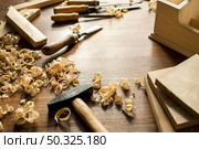 tools and wood sawdust in workshop. Resolution and high quality beautiful photo. tools and wood sawdust in workshop. High quality and resolution beautiful photo concept. Стоковое фото, агентство Ingram Publishing / Фотобанк Лори