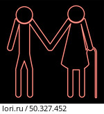 Neon elder people stick red color vector illustration flat style light image. Neon elder people stick red color vector illustration flat style image. Стоковая иллюстрация, агентство Ingram Publishing / Фотобанк Лори