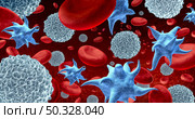 White blood cells and platelets as Immunotherapy lymphocyte cell as a concept of the immune system through immunology as microscopic biology symbol inside the human body as a 3D illustration. Стоковое фото, агентство Ingram Publishing / Фотобанк Лори