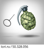 Hyperinflation and Global inflation concept or overvalued economy as a financial crisis and inflated prices as a finance risk to investors and speculative valuation ready to explode as a grenade bomb as a 3D Illustration. Стоковое фото, агентство Ingram Publishing / Фотобанк Лори