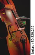 Close-up of a double bass playing. A hand gracefully pulls the strings. Jazz concert. Warm lighting. Стоковое видео, видеограф Воловодов Владимир / Фотобанк Лори