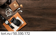 top view assortment different traveling elements. High resolution photo. top view assortment different traveling elements. High quality photo. Стоковое фото, агентство Ingram Publishing / Фотобанк Лори
