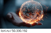 Virtual assistant represented as a glowing orb of data. dot home assistant smarthome speaker. Intelligent home assistant hub, glowing touch interface, minimal style. Стоковое AI-изображение, AI-художник ALLA YURTAYEVA / Фотобанк Лори