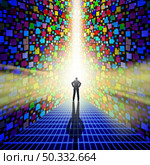 Future of technology and Emerging technologies as futuristic tech innovation with an abstract glowing internet background as virtual and augmented reality and computer media concept in a 3D illustration style. Стоковое фото, агентство Ingram Publishing / Фотобанк Лори