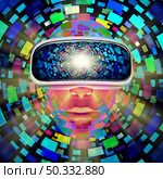 Virtual Reality and Metaverse technology and internet futuristic streaming media symbol with VR technology and augmented reality as a computer media concept in a 3D illustration style. . Стоковое фото, агентство Ingram Publishing / Фотобанк Лори