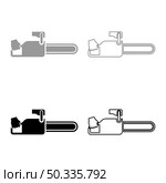 Chainsaw in hand lumberjack woodcutter set icon grey black color vector illustration image simple flat style solid fill outline contour line thin. Chainsaw in hand lumberjack woodcutter set icon grey black color vector illustration image flat style solid fill outline contour line thin. Стоковая иллюстрация, агентство Ingram Publishing / Фотобанк Лори
