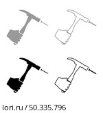 Hammer hits nail in hand claw holding Fixing and repairing working tools set icon grey black color vector illustration image simple flat style solid fill outline contour line thin. Hammer hits nail in hand claw holding Fixing and repairing working tools set icon grey black color vector illustration image flat style solid fill outline contour line thin. Стоковая иллюстрация, агентство Ingram Publishing / Фотобанк Лори