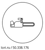 Chainsaw in hand lumberjack woodcutter icon in circle round black color vector illustration image outline contour line thin style simple. Chainsaw in hand lumberjack woodcutter icon in circle round black color vector illustration image outline contour line thin style. Стоковая иллюстрация, агентство Ingram Publishing / Фотобанк Лори