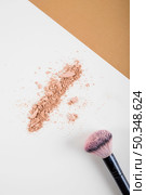 overhead view face powder brush dual colored background. Стоковое фото, агентство Ingram Publishing / Фотобанк Лори