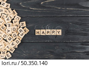 happy word wooden background. Стоковое фото, агентство Ingram Publishing / Фотобанк Лори