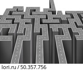 Pathway decision concept and choosing the right path as a business concept or solving a challenge as a strategy metaphor road symbol shaped as a maze or labyrinth finding the way to success in a 3D illustration style. Стоковое фото, агентство Ingram Publishing / Фотобанк Лори