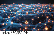 Mesmerizing neural network with radiant nodes in a futuristic digital landscape. Стоковое AI-изображение, AI-художник Андрей Бакусов / Фотобанк Лори