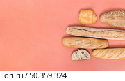 baguette bread loaf puff pastry buns colored background. Стоковое фото, агентство Ingram Publishing / Фотобанк Лори