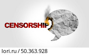 Censorship And Speech or Cancel Culture conceptand cultural cancellation or social media censor as canceling or restricting opinions that are offensive or controversial to the public with 3D illustration elements. Стоковое фото, агентство Ingram Publishing / Фотобанк Лори