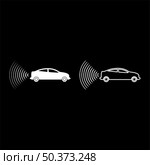 Car radio signals sensor smart technology autopilot back direction set icon white color vector illustration image simple solid fill outline contour line thin flat style. Car radio signals sensor smart technology autopilot back direction set icon white color vector illustration image solid fill outline contour line thin flat style. Стоковая иллюстрация, агентство Ingram Publishing / Фотобанк Лори