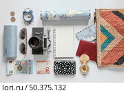 tourism items arrangement top view. Стоковое фото, агентство Ingram Publishing / Фотобанк Лори