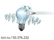Game changer individuality and market disruptor concept as a small individual light shattering a giant established leader as a business metaphor for new revolutionary change as a 3D illustration. Стоковое фото, агентство Ingram Publishing / Фотобанк Лори