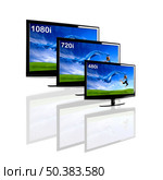 Comparison between 3 TV showing the same image in different resolutions and sizes. Стоковое фото, агентство Ingram Publishing / Фотобанк Лори