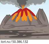 Eruption acting volcano overheated lava and smoke. Стоковая иллюстрация, иллюстратор Шипицин Евгений Витальевич / Фотобанк Лори