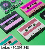 close up shot colorful cassette tape collection. Стоковое фото, агентство Ingram Publishing / Фотобанк Лори
