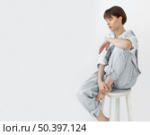 portrait beautiful young female wearing jumpsuit 6. Стоковое фото, агентство Ingram Publishing / Фотобанк Лори