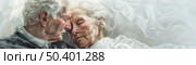 A senior man and woman exchange a loving gaze, their faces close and expressive of deep affection. Стоковое AI-изображение, AI-художник Данила Большаков / Фотобанк Лори