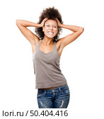 Happy Afro-American young woman isolated on white. Стоковое фото, агентство Ingram Publishing / Фотобанк Лори