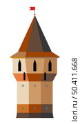 Medieval tower isolated on white background, cutout ready, vector. Стоковая иллюстрация, иллюстратор Елена  Попкова / Фотобанк Лори