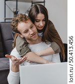 loving woman man making plans renovate home together. Стоковое фото, агентство Ingram Publishing / Фотобанк Лори