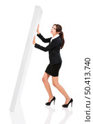 Beautiful hispanic business woman holding a wall falling over her, isolated over white background. Стоковое фото, агентство Ingram Publishing / Фотобанк Лори