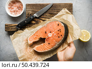 top view salmon with condiments. Стоковое фото, агентство Ingram Publishing / Фотобанк Лори