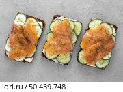 top view sandwiches with cucumbers salmon. Стоковое фото, агентство Ingram Publishing / Фотобанк Лори