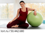 woman exercising with fitness ball while being pregnant. Стоковое фото, агентство Ingram Publishing / Фотобанк Лори