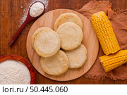 top view arepas with corn flour. Стоковое фото, агентство Ingram Publishing / Фотобанк Лори