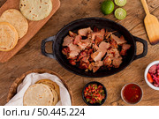 top view pot with arepas filling sauce. Стоковое фото, агентство Ingram Publishing / Фотобанк Лори