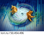 Market disaster and crisis or financial turbulence as an investing problem concept as a volatile stock market as a hurricane storm disrupting the economy with 3D illustration elements. . Стоковое фото, агентство Ingram Publishing / Фотобанк Лори