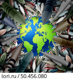 Nuclear War threat and fear of  armed conflict or armageddon and menacing bomb threats to the world or global danger of weapons with warheads of mass destruction as a group of destructive bombs surrounding the planet as a 3D illustration. Стоковое фото, агентство Ingram Publishing / Фотобанк Лори