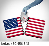 US Divided Vote and voting divisions in the United States or partisan politics as Republicans and Democrats split between left and right political views and widen the cultural gap with 3D illustration elements. Стоковое фото, агентство Ingram Publishing / Фотобанк Лори