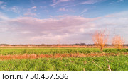 Time lapse of green field, rural landscape at sunset. Стоковое фото, агентство Ingram Publishing / Фотобанк Лори