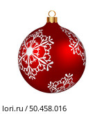 Christmas decoration red glass ball with snowflakes ornate. Festive design element for the winter holidays, events, discounts, and sales. Vector illustration. Стоковая иллюстрация, агентство Ingram Publishing / Фотобанк Лори